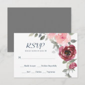 Roze bruine Waterverf bruiloft rond Bourgogne bloe RSVP Kaartje (Voorkant / Achterkant)