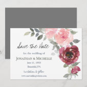 Roze bruine Waterverf bruiloft rond Bourgogne bloe Save The Date (Voorkant / Achterkant)