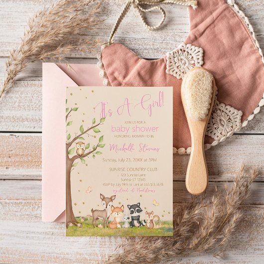 Roze Bruine Waterverf Woodland Animals Kaart