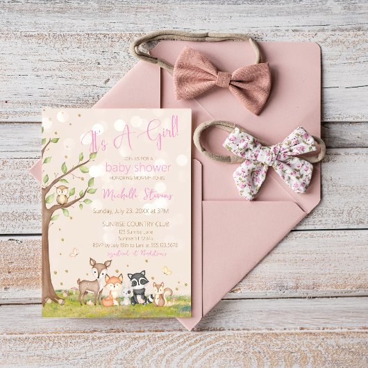 Roze Bruine Waterverf Woodland Animals Kaart