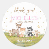 Roze Bruine Waterverf Woodland Animals Ronde Sticker (Voorkant)