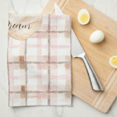 Roze Bruine Witte Gestreepte Plaid Blad Theedoek (Quarter Fold)