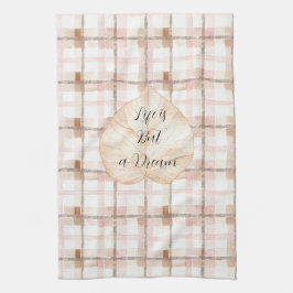 Roze Bruine Witte Gestreepte Plaid Blad Theedoek