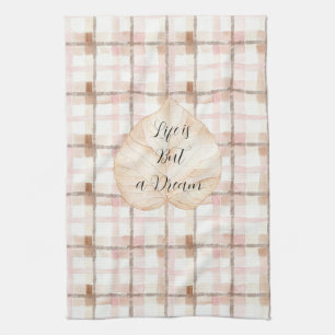 Roze Bruine Witte Gestreepte Plaid Blad Theedoek