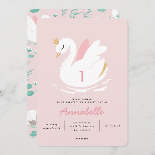 roze bruine zwanenkinderen  kaart (Voorkant / Achterkant)