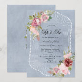 roze bruingebondente florale sip en uitnodiging (Voorkant / Achterkant)