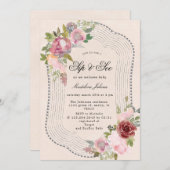 roze bruingebondente florale sip en uitnodiging (Voorkant / Achterkant)
