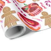 Roze bruingeborste donuts Gingerbrood Girls Candy Cadeaupapier (Rol Hoek)
