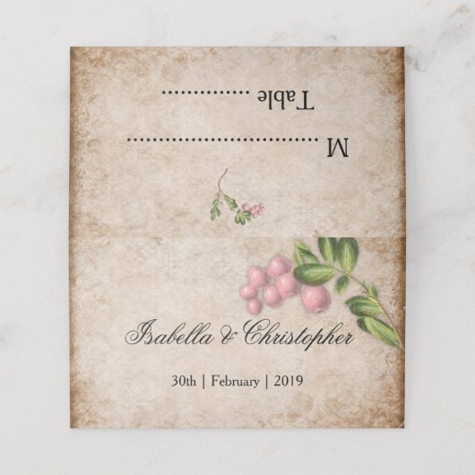 roze bruingeburgerde kaart plaatskaartje (Buitenkant ongevouwen)