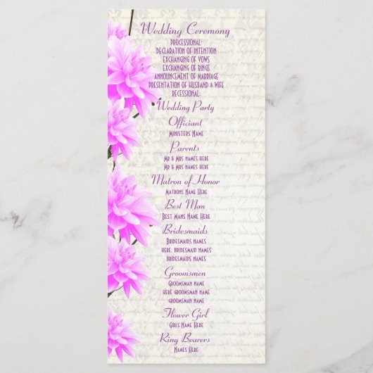  roze bruinkerkbruiloft programmakaart (Achterkant)