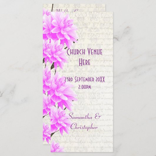  roze bruinkerkbruiloft programmakaart (Voorkant / Achterkant)
