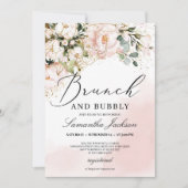 Roze bruinkroze florale brunch en bubbelig kaart (Voorkant)