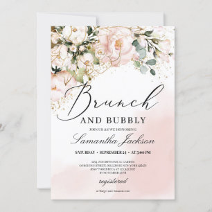 Roze bruinkroze florale brunch en bubbelig kaart