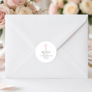Roze Bruisende Trouwfeest Retouradres Ronde Sticker