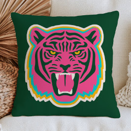 Roze Brullende Tijgerkop Funky Maximalistische Wil Kussen