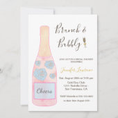 Roze Brunch Bruisende Champagne Fles Bruidsdouche Kaart (Voorkant)