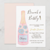 Roze Brunch Bruisende Champagne Fles Bruidsdouche Kaart (Voorkant / Achterkant)