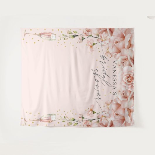 Roze Brunch & Bubbly bloemige Bruiloftsshower acht Wandkleed (Voorkant (horizontaal))