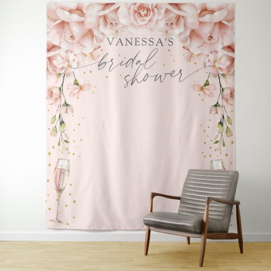 Roze Brunch & Bubbly bloemige Bruiloftsshower acht Wandkleed (In situ)