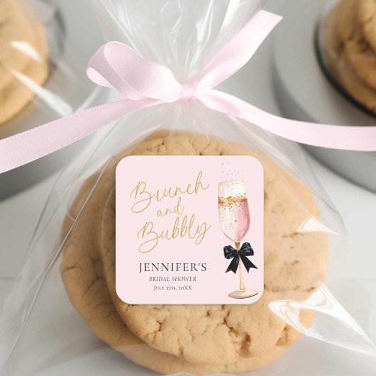 Roze Brunch en Bruisende Bruidsfeest Vierkante Sticker