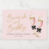 Roze Brunch en Bruisende Bruidsuitnodiging Sparkling Wijnetiket (Enkel label)