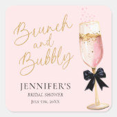 Roze Brunch en Bruisende Bruidsuitnodiging Vierkante Sticker (Voorkant)