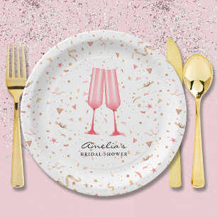 Roze brunch en bruisende bruiloftsdouche papieren bordje