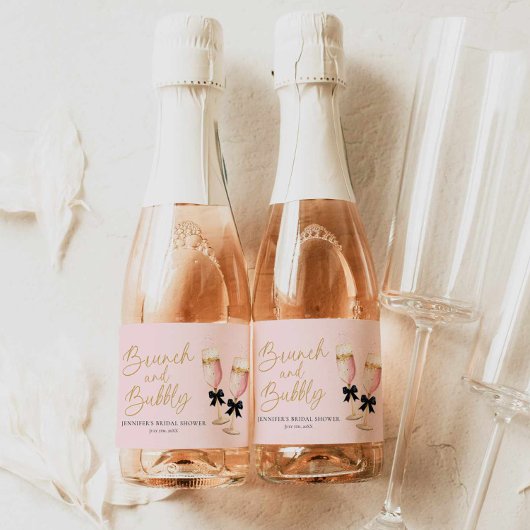 Roze Brunch en Bruisende Bruiloftsdouche Sparkling Wijnetiket