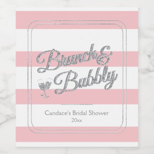 Roze brunch en bubbel, Vrijgezellenfeest Wijn Etiket (Enkel label)