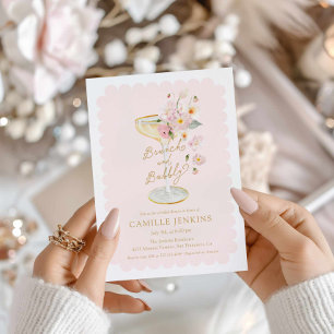 Roze brunch en bubbelige bruids douche uitnodiging
