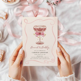 Roze brunch- en bubbelige bruiloftsdansuitnodiging kaart
