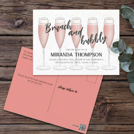 Roze Brunch en Bubble Champagne Vrijgezellenfeest Briefkaart