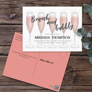 Roze Brunch en Bubble Champagne Vrijgezellenfeest Briefkaart