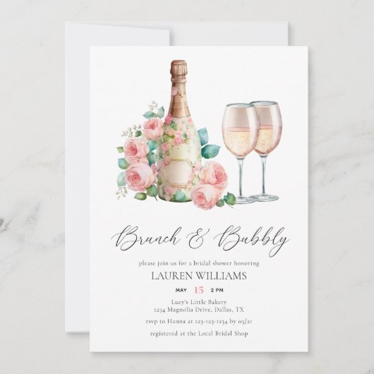 Roze Brunch en Bubble Champagne Vrijgezellenfeest Kaart (Voorkant)