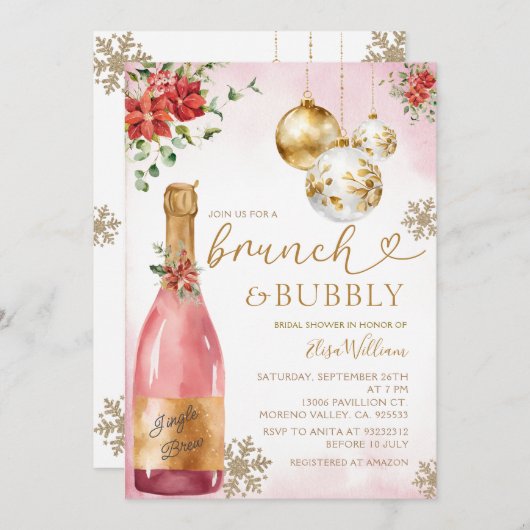 Roze Brunch en Bubble Champagne Vrijgezellenfeest Kaart (Voorkant / Achterkant)