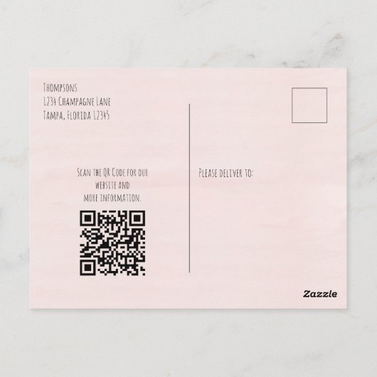 Roze Brunch en Bubble Vrijgezellenfeest QR-code Briefkaart (Achterkant)