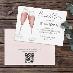 Roze Brunch en Bubble Vrijgezellenfeest QR-code Kaart