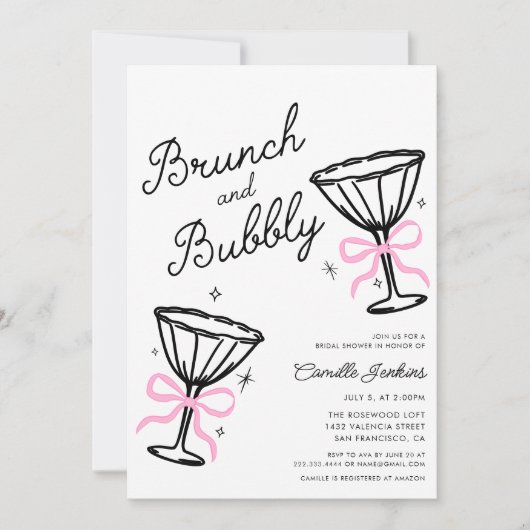 Roze brunch en Bubbly grillige hand getekend Kaart (Voorkant)