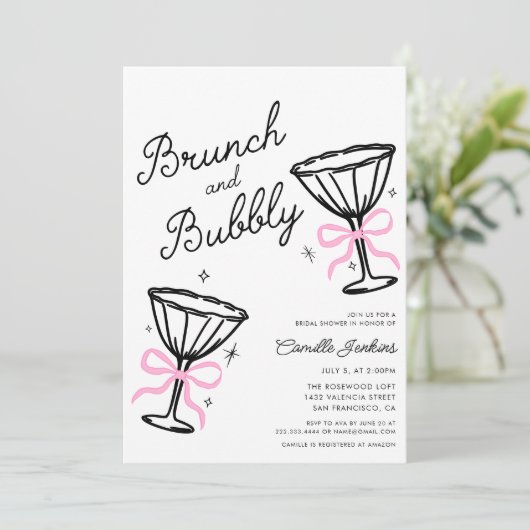 Roze brunch en Bubbly grillige hand getekend Kaart (Staand voorkant)