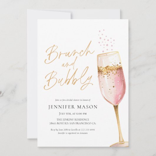 Roze Brunch en Bubbly Vrijgezellenfeest Kaart (Voorkant)