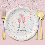 Roze Brunch en Bubbly Vrijgezellenfeest Papieren Bordje<br><div class="desc">Twee roze glasfluiten op een achtergrond van roze en gouden confetti,  deze papieren borden zijn perfect voor een vrijgezellenfeesten brunch en bubby thema. OVEREENKOMENDE objecten in ons collectie.</div>