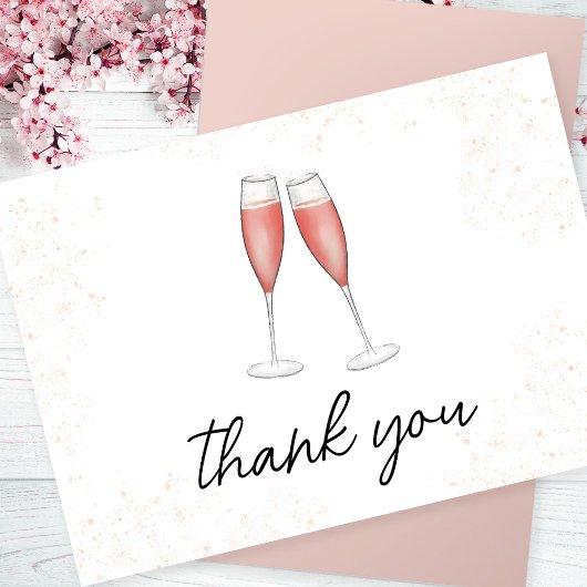 Roze Brunch en Bubbly Waterverf Champagne Fluiten Bedankkaart