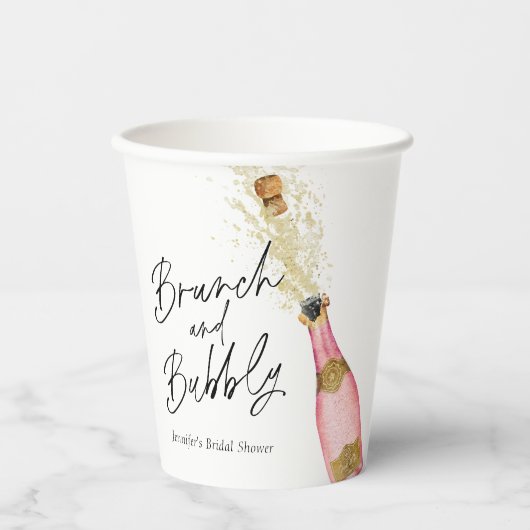 Roze Brunch en Mousserende Bruidsdouche Papieren Bekers (Voorkant)