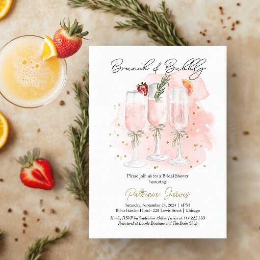 Roze Brunch & Mousserende Mimosa Bruidsbruiloft Kaart