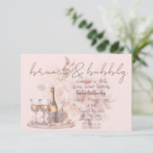 Roze Brunch & Mousserende Wijn Bruiloftsshower Kaart (Staand voorkant)