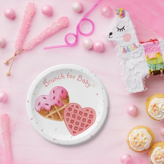 Roze brunch voor baby shower papieren bordje (Feest)