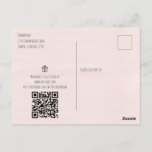 Roze Brunch Vrijgezellenfeest QR Code Cadeauregist Briefkaart (Achterkant)