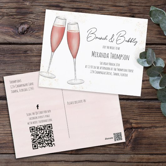 Roze Brunch Vrijgezellenfeest QR Code Social Media Briefkaart