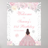 Roze Brunette Haar Meisje Verjaardagsfeestje Welko Poster (Voorkant)