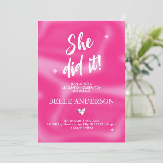 Roze Brushstrokes y2k retro Afstuderen Kaart (Staand voorkant)